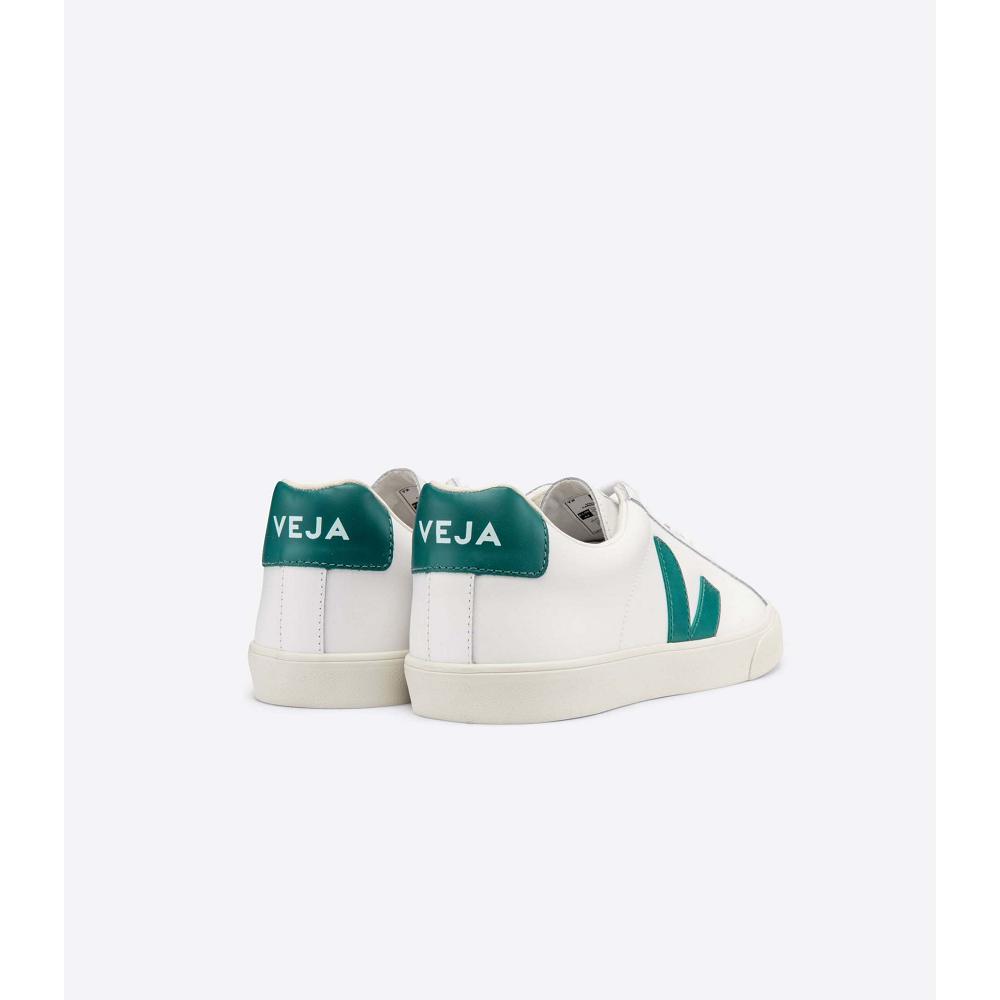 White/Green Women's Veja ESPLAR LEATHER Sneakers | AU 619KOR